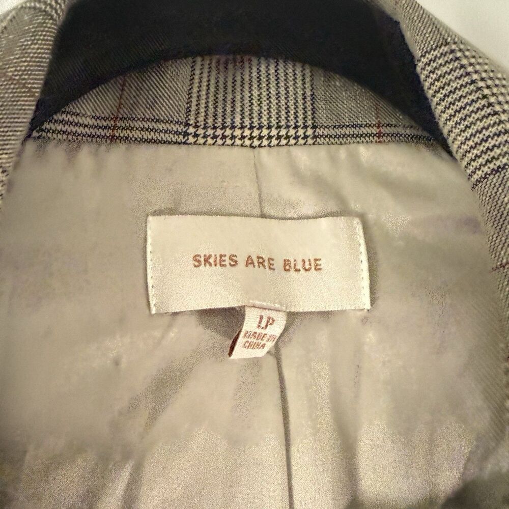Skies Are Blue Blazer Women's Large Petite Brown Plaid Open Front Long Sleeve - Picture 4 of 12